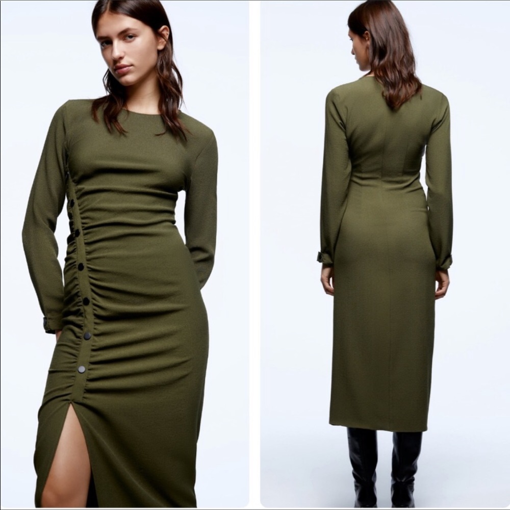 NWT ZARA DRAPED DRESS KHAKI